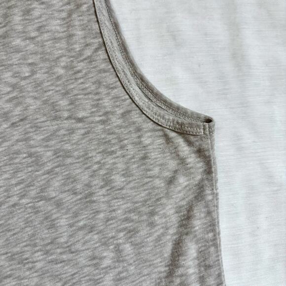 J Crew Tank top Oatmeal Tan Gray Deep U neck tiny stud band neckline trim Size M - Picture 12 of 15